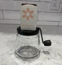 Vintage Androck #49 Nut Meat Chopper Metal Grinder Orange Clear Glass USA