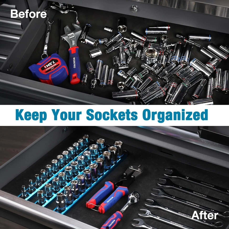WORKPRO Magnetic Socket Organizer 3/8-Inch Dr Aluminum Alloy Socket Rail Holders - Image 2 of 4