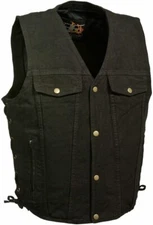 MILWAUKEE MEN'S MOTORCYCLE BLACK SIDE LACE DENIM VEST CONCEAL GUN POCKETS - SACP