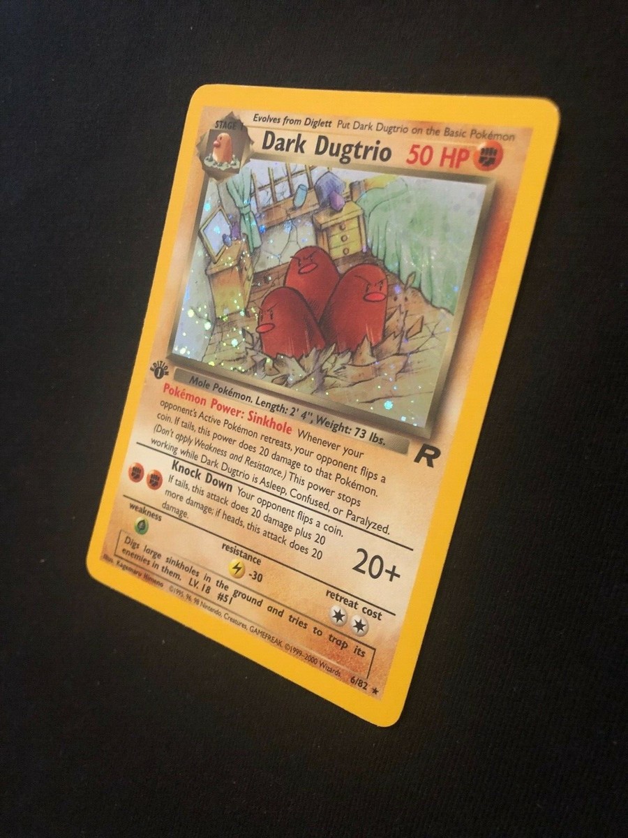 DARK DUGTRIO 6/82 1ST EDITION TEAM ROCKET SET HOLO RARE POKEMON CARD WITH  SWIRL