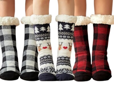 Winter dicke warme flauschige Plüsch Hausschuhe rutschfeste kuschelige flauschige Weihnachtssocken