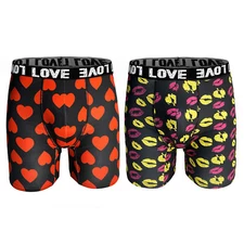 Men Briefs Stretchy Underpants Enhancing Shorts Bulge Pouch Costume Hearts Lips