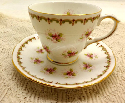 Vintage Duchess Bone China Floral Tea Cup & Saucer Pink Green Roses