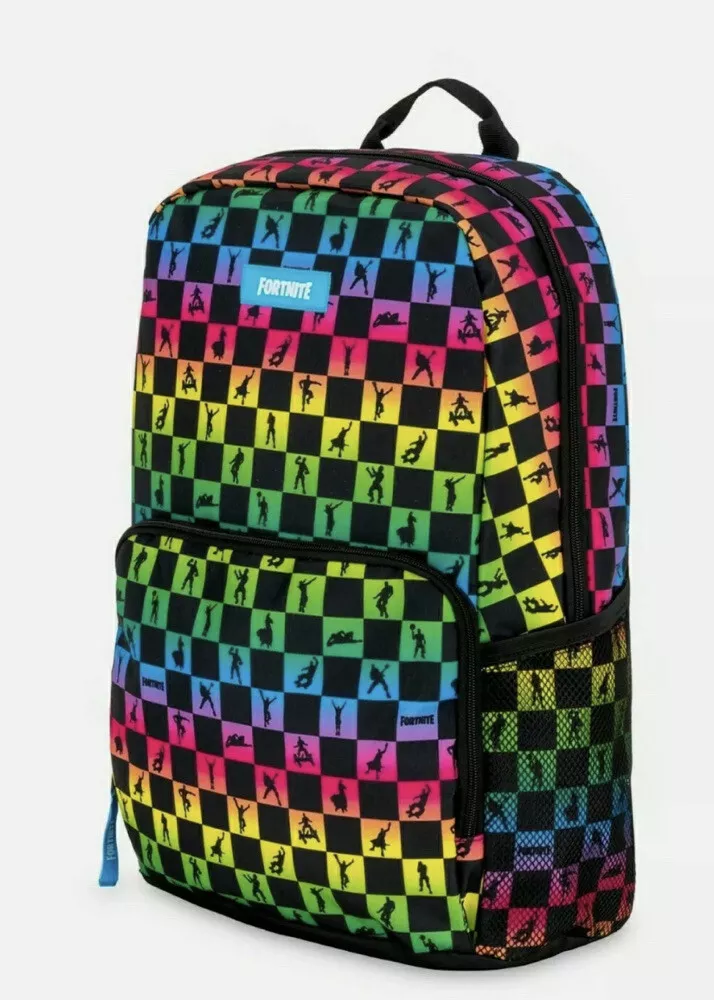Fortnite Emote Multicolored Checkers 18 School Hiking Backpack w Mesh Pocket