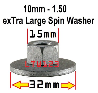 (4 Pc)  M10-1.5 Hex Nut w/ exTra Large Spin Washer OD 32 mm  (HNM-10l32)