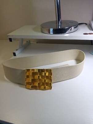 Vintage Cream and Gold Belt Vintage Cream Belt: Gold Floral Art Deco Details, Size 27-32  main image 4