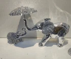 Crushed Jewel Elephant With Baby Elephant Beautiful Decorative Shelf Ornament