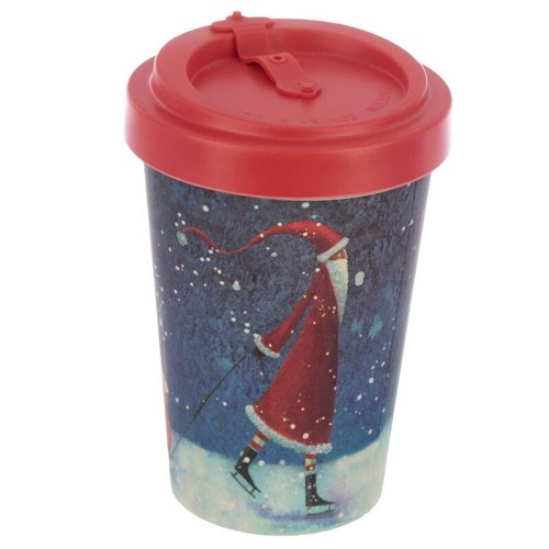 Reusable Mug Travel Cup Bamboo Santa Christmas Bambootique Heat Proof Wrap - Picture 2 of 5