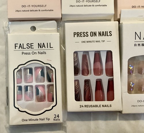 Lot Of 10 False Fake Nails Assorted Bling Floral Long Medium NO GLUE ALL NEW - Picture 5 of 14