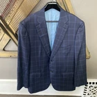 Isaia Napoli Plaid Blue Blazer Size 46 (54EU) Regular 100% Wool