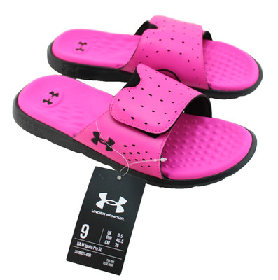 UNDER ARMOUR  Ignite Pro Women's 9 Pink / Black Logo Adjustable Slide Sandals