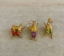 Very Rate Crown Trifari Trio Of Circus Clowns Pins Rhinestones Enamel