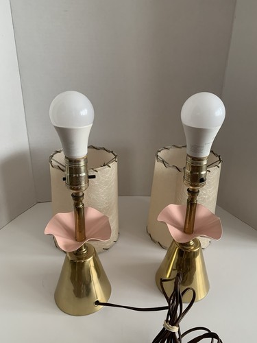Vintage MCM Leviton Pair Table Lamps Tulip Base 16.5” W/Original Shades Working - Picture 16 of 16