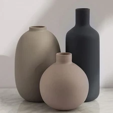 Ceramic Modern Farmhouse Vase, Neutral Small for Table, Living Room, Set of 3