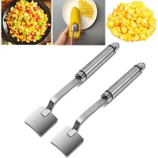 2PC Corn Peeler Stainless Steel Corn Cob Stripping Tool w/ Hook Long Handle Corn