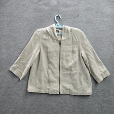 Coldwater Creek Women Jacket PM Brown Linen Zipper 3/4 Sleeve