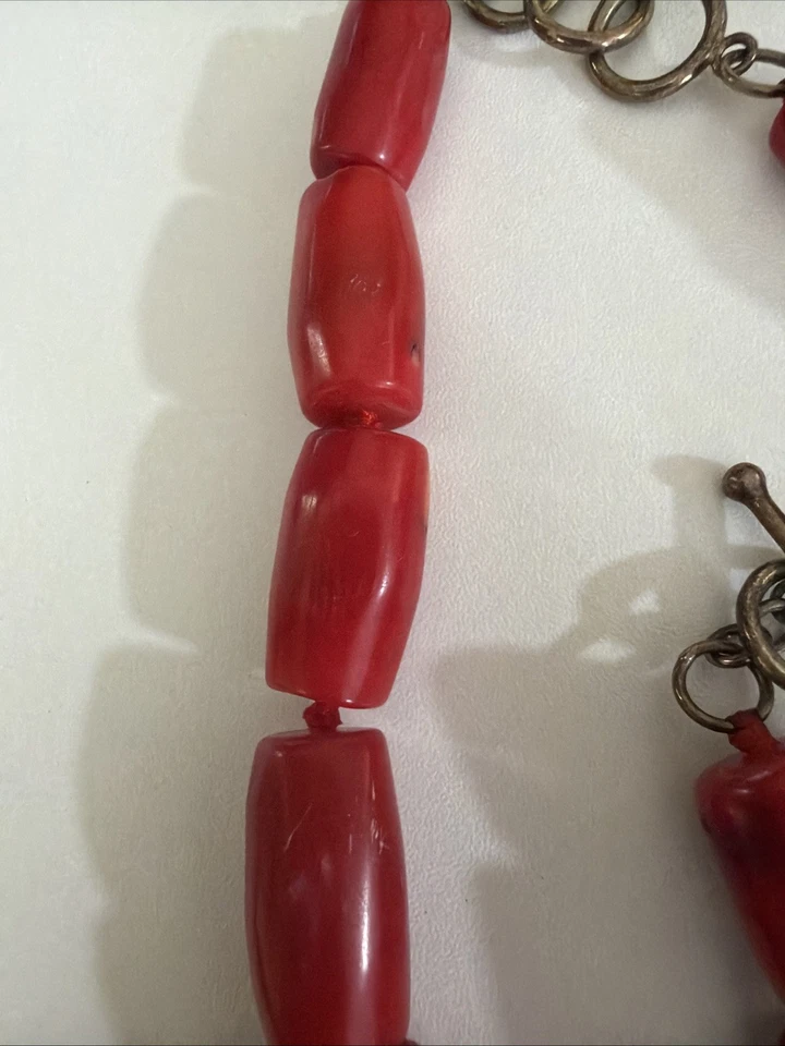 复古红色珊瑚 0.925 切换桶宝石珠项链和手链 — 第 4/4 张图片