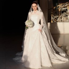 Lace Wedding Dresses Full Sleeves V Neck Back Zipper Sweep Train Bridal Gown