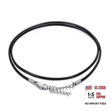 Genuine/3mm Italian Black Leather Cord Chain Necklace for Men 2mm 18+2 inch