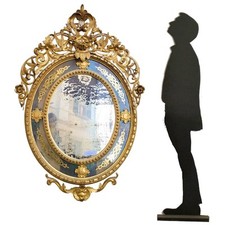 Large Gilded Wood Oval Mirror, Napoleon III, 19th Century