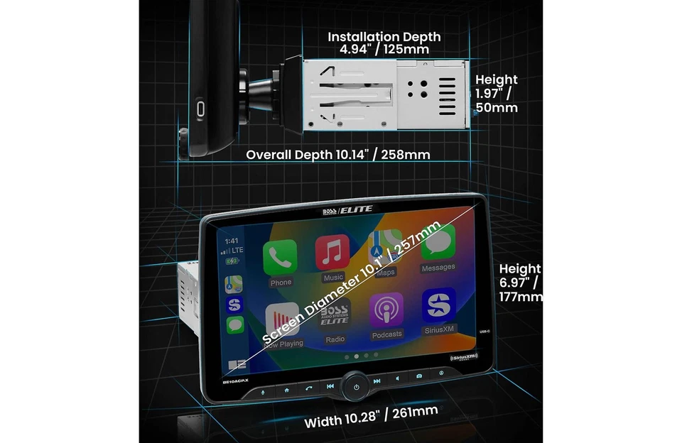 BOSS Elite BE10ACP.X Single-DIN 10.1" Bluetooth Touchscreen Car Stereo w/CarPlay - Image 4 of 4