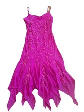 Vtg Y2k DEADSTOCK Fairy Asymmetrical Beaded Sequin Dress Hot Pink Large Whimsi