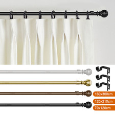 Curtain Pole Extendable 28mm With Round Finials Hooks Rod Fittings UK