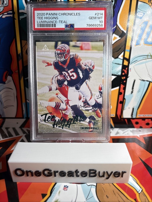 2020 Panini Chronicles Foot- Luminance Teal Tee Higgins #214 RC PSA 10 POP 6