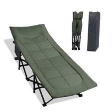 Camping Cot for Adults with Cushion and Pillow, Portable Folding Dark Green