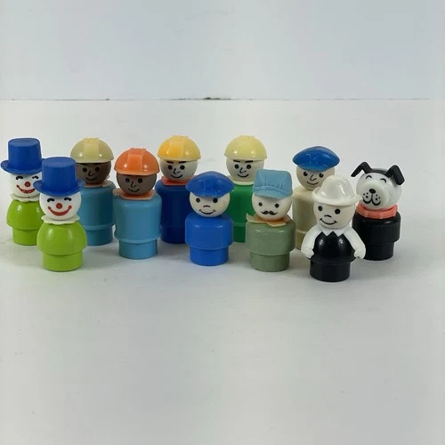Vintage Fisher Price Little People Plastic Lot Of 11 Workers Train Construction