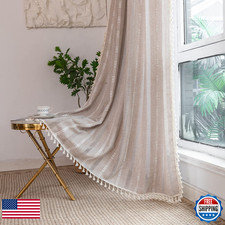 Bclbuste Linen Embroidery Striped Farmhouse Curtains For Living Room And