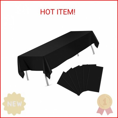 tujol Black 6 Pack Plastic Table Cloth 54'' x 108'', Disposable Tablecloths Rectan