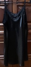 Gilligan O  Malley Women  s Full Slip Gown Black Satin, Straps XL Short Length EUC