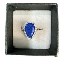 Authentic Sterling Silver 925 Blue Sapphire Pear Halo Engagement Ring Size 7
