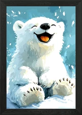 Happy Polar Bear Cub Illustration Framed Wall Art Poster Canvas Print Picture