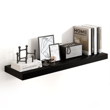 36" Black Floating Wall Shelves - 10" Deep, Invisible Brackets, Multi-Use Decor
