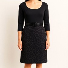 NWT Tahari Belted Sheath Dress Black Animal Print Fitted Career Women's Size 10