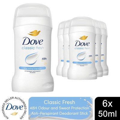 Dove Women Classic Fresh Anti-Transpirant Deo Stick mit 48H Schutz 50ml, 6 Stück