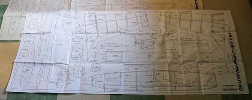 Gus Morfis F9F Panther RC Model Airplane Plans, 38" WS, .20 engines 1/12" scale