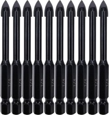 1/4 Inch Glass and Tile Drill Bit 10pc Set, Yg6x Tungsten Carbide Tipped Spear C