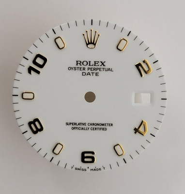 Genuine Factory Rolex Dial White Ceramic YG Arabic Date 34mm 15053, 15233, 15203