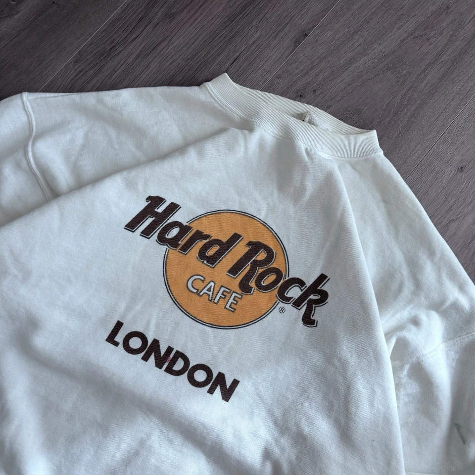 Vintage Y2K Hard Rock Cafe 90’s London Cream Crewneck Sweater Size Small Men’s - Image 2 of 4