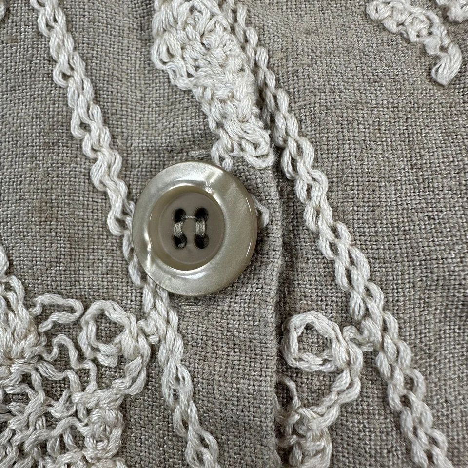 Chaleco Express Vintage Mujer Pequeño Lino Bordado Floral Beige Hecho en EE. UU. Años 90 Foto 2 de 4