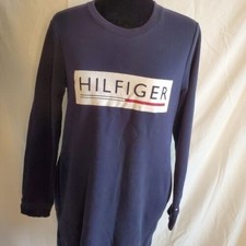 Tommy Hilfiger Womens Navy Blue Graphic Logo Fleece Sweatshirt Dress Size S