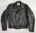 Vtg 60s 70s Montgomery Ward Black Leather Talon Serval Zip Biker Moto Jacket L — photo 1