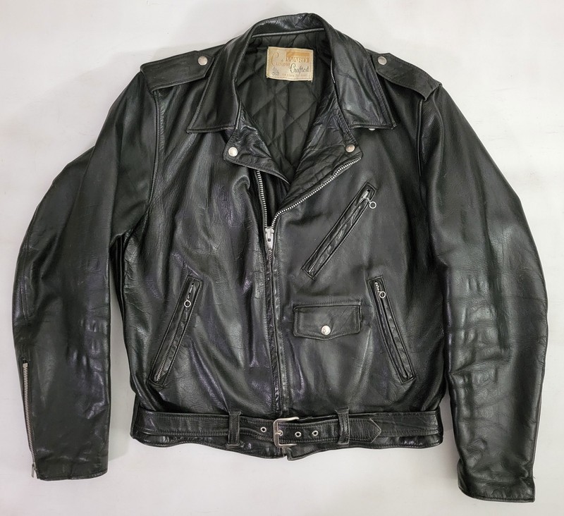 Vtg 60s 70s Montgomery Ward Black Leather Talon Serval Zip Biker Moto Jacket L