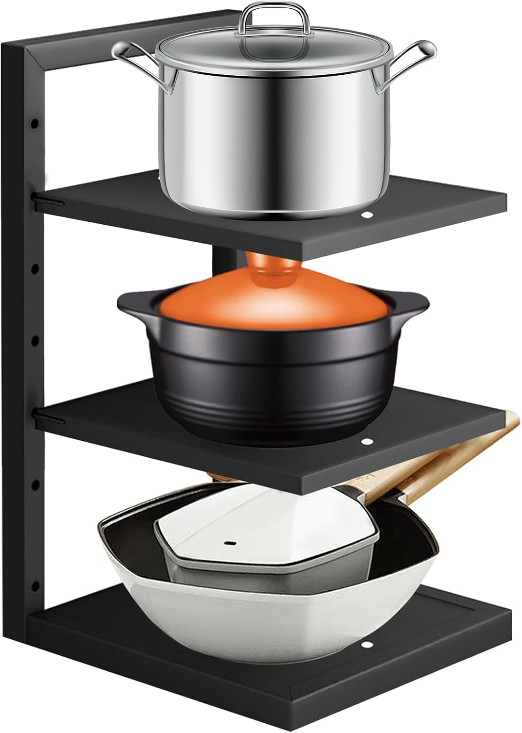 Pots and Pans Organiser,3 Tier Snap-On and Adjustable Saucepan Storage Rack,Carb