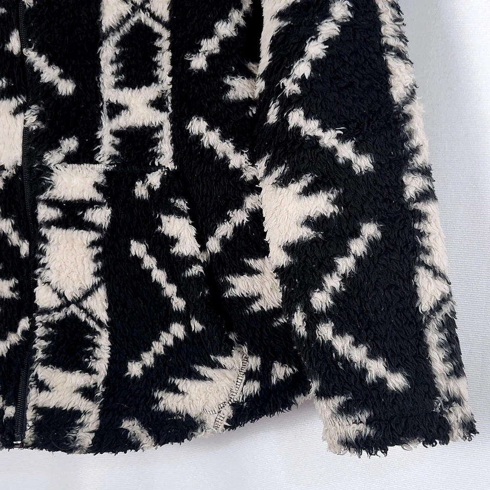 Billabong Over Head Jacket Womens Large Fuzzy Fleece Aztec Print Full Zip Hooded - Image 4 of 4