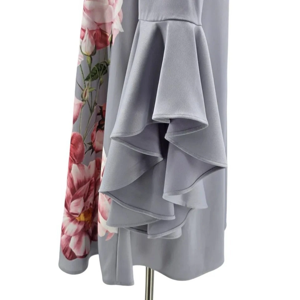 Ted Baker London Womens 8 Dress Sayda Iguaza Bell Sleeve Floral Gray Mini Shift - Image 4 of 4