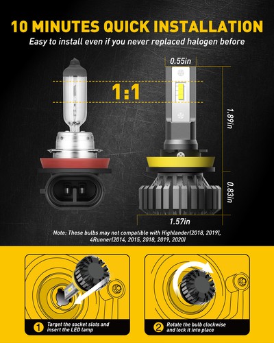 AUXITO H11 LED Headlight Fog Bulbs White Low Beam Conversion Kit 20000LM Bright - Picture 2 of 7